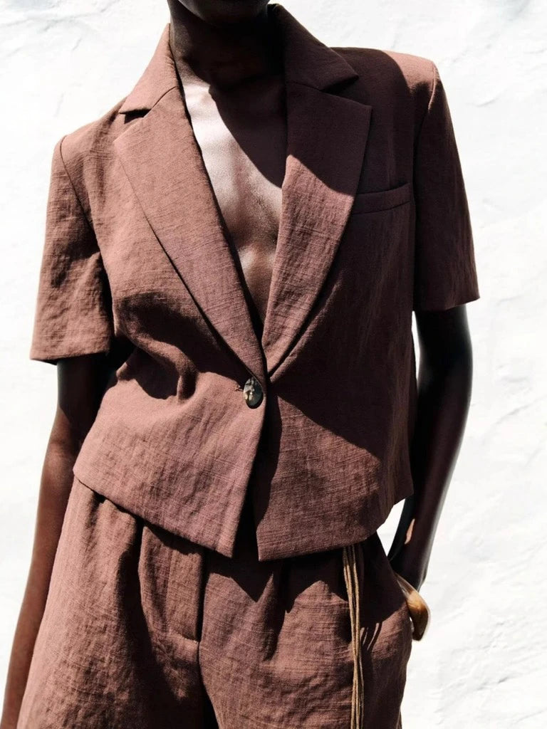 Zara Brown Short Sleeves Blazer