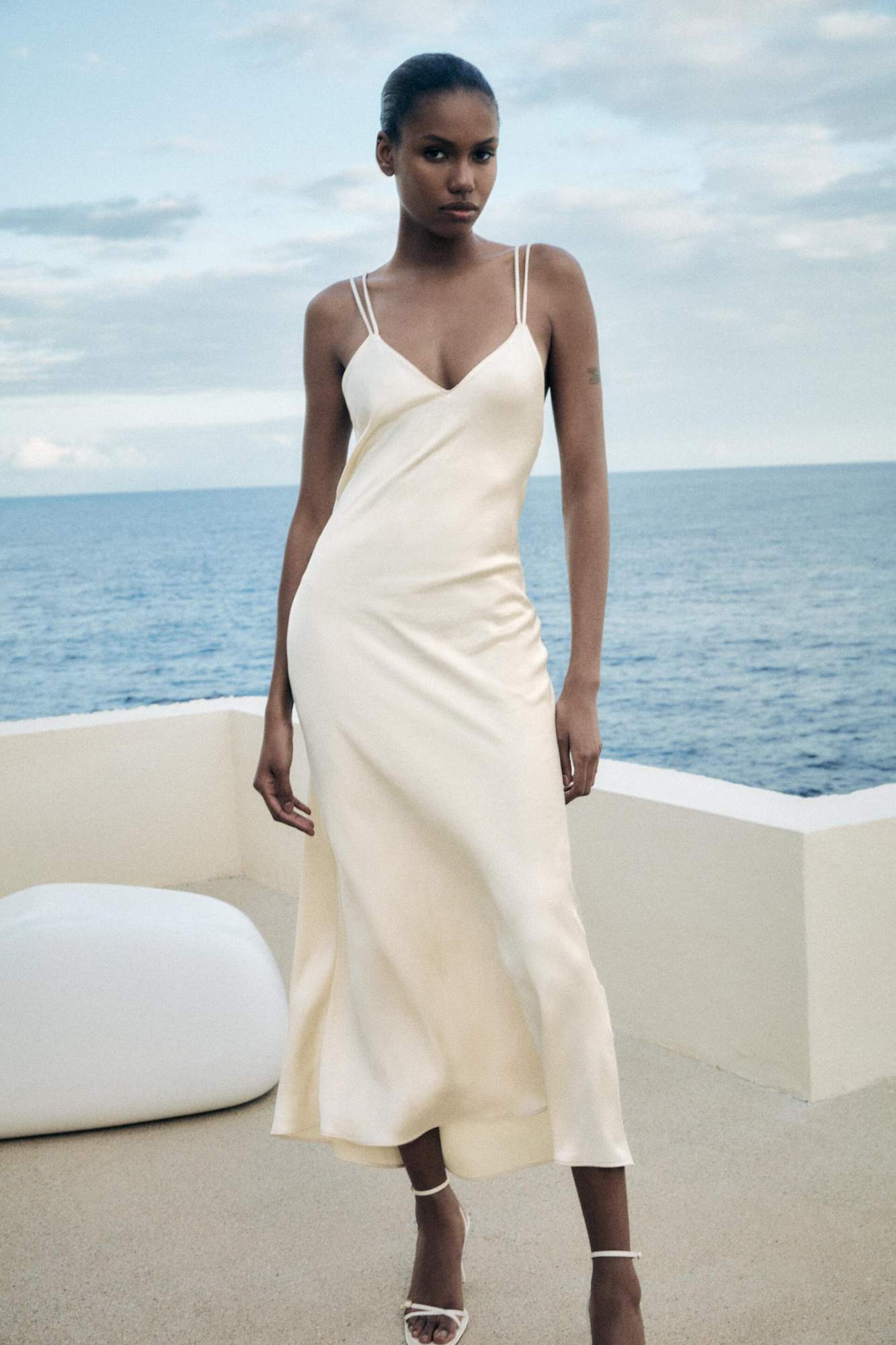 Zara Vanille Silk Midi Dress