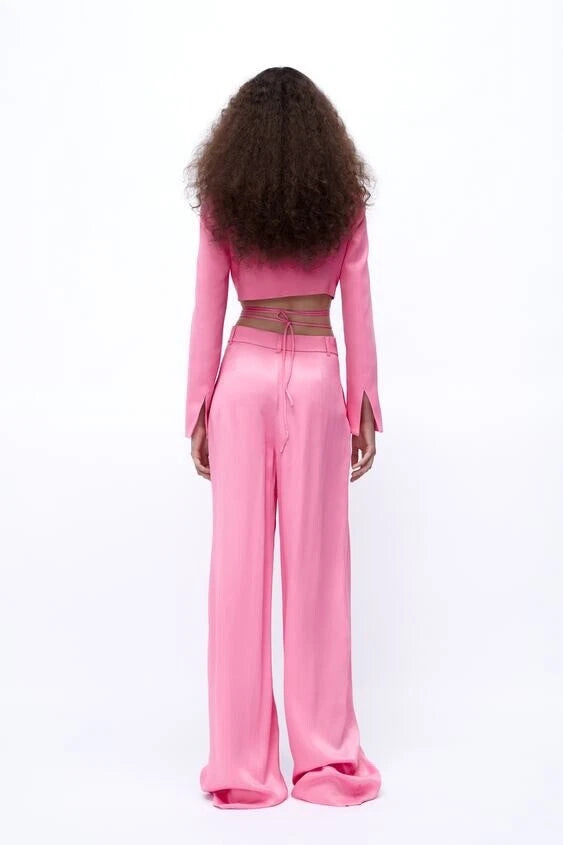 Zara Full Length Silk Effect Wide Legs Trousers