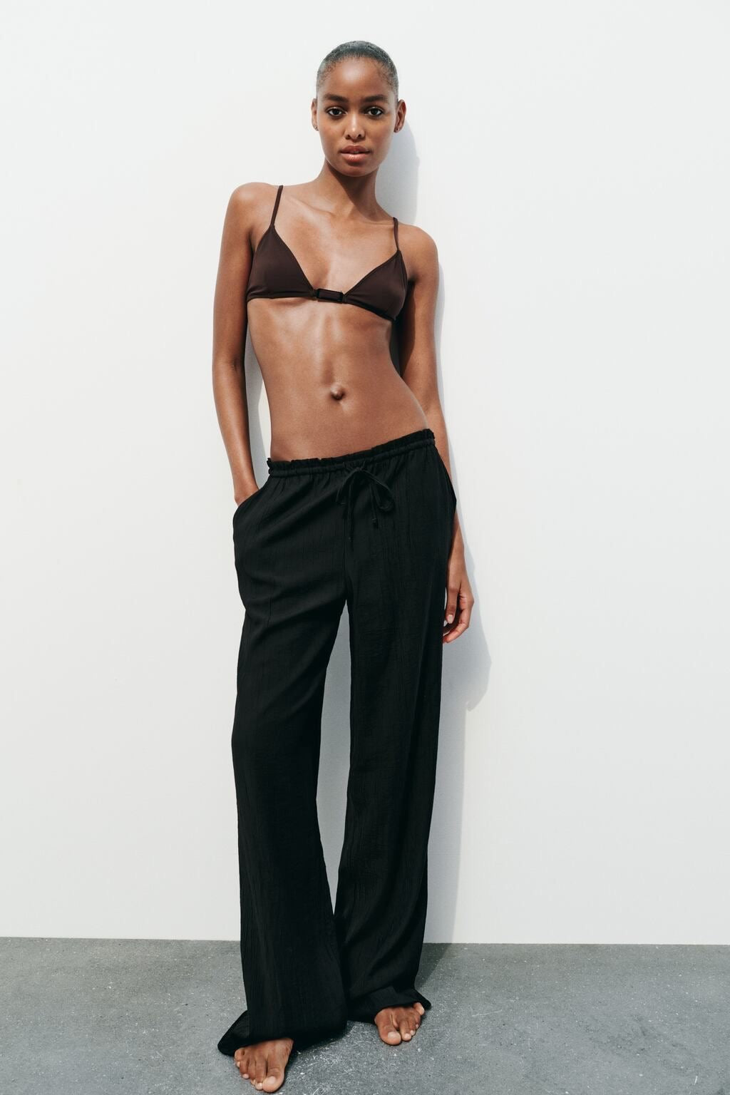 Zara black high waisted textured trousers