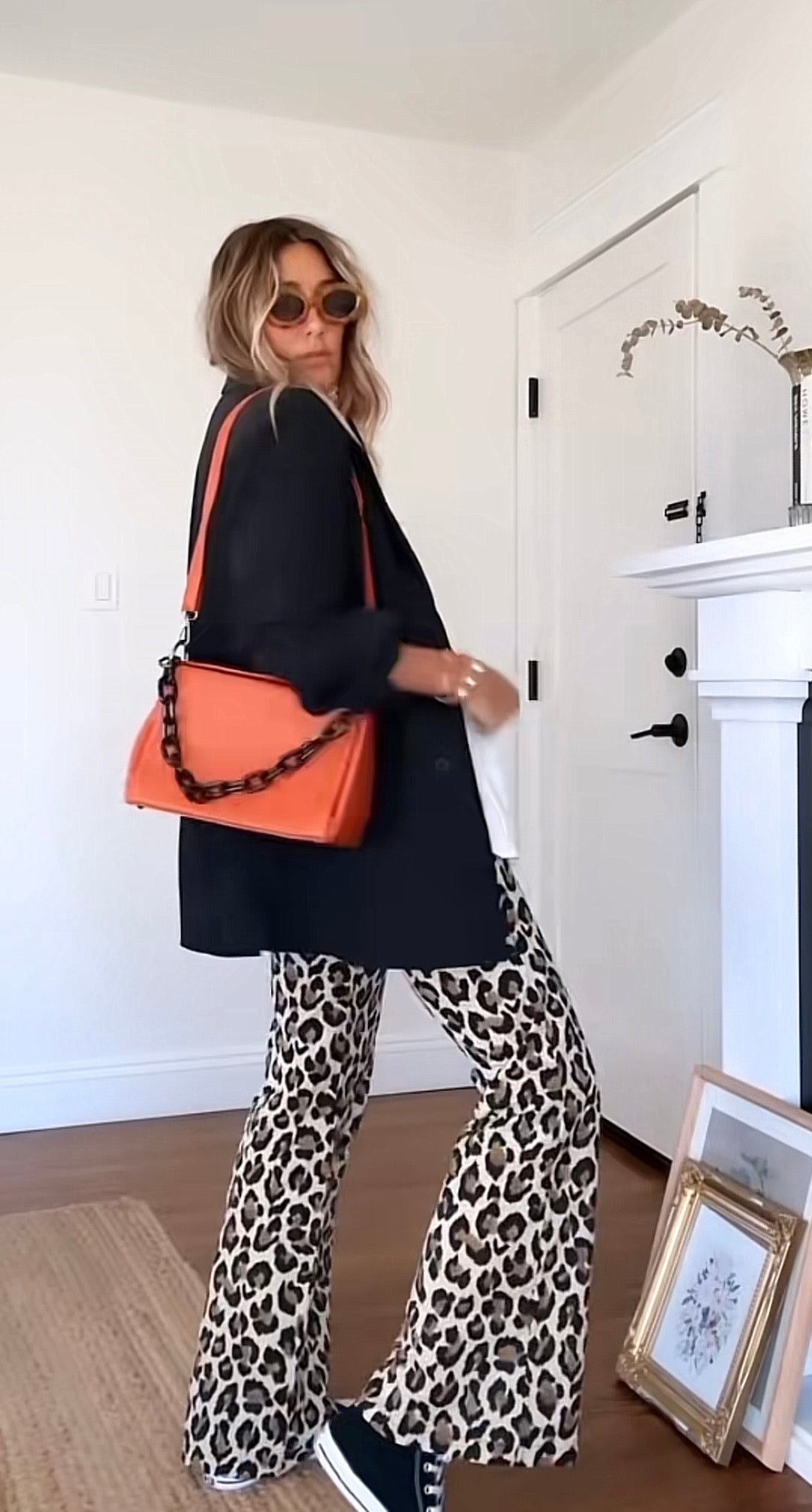Zara leopard flared high-waisted lightweight trousers