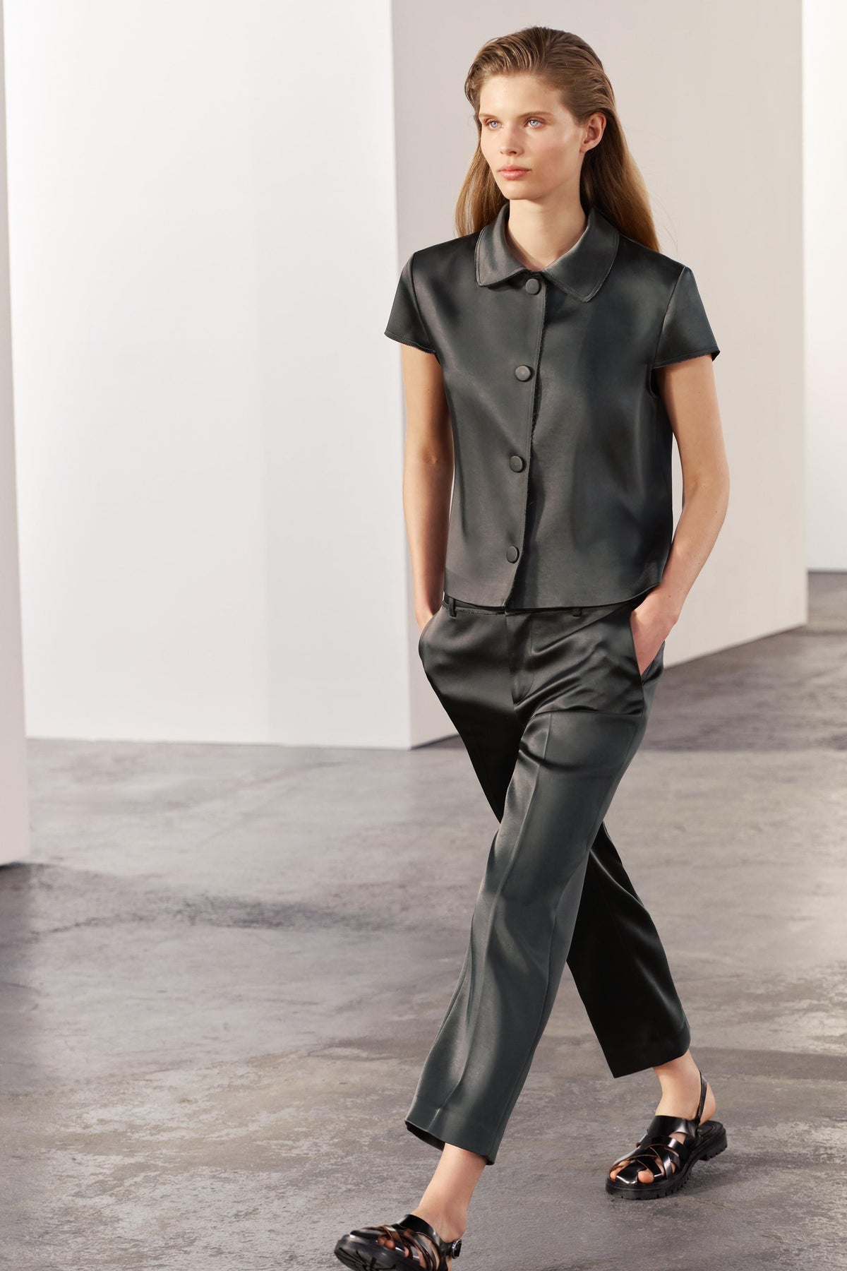 Zara satin finish mid-waist trousers