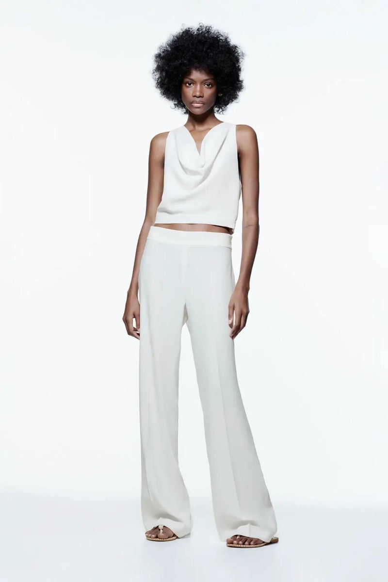 Zara white wide legs high waisted trousers