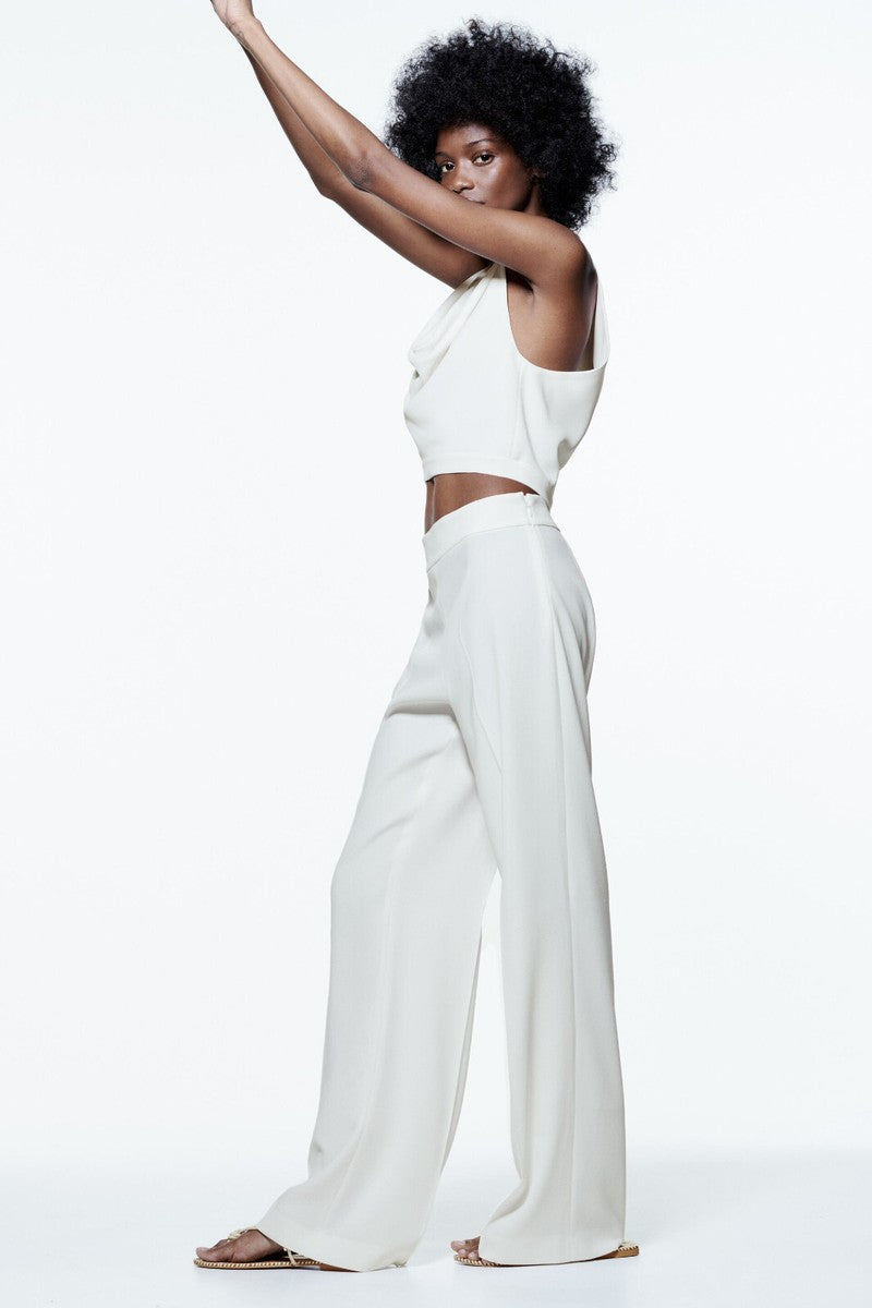 Zara white wide legs high waisted trousers