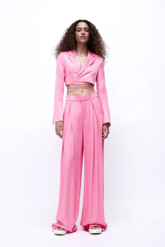 Zara Full Length Silk Effect Wide Legs Trousers