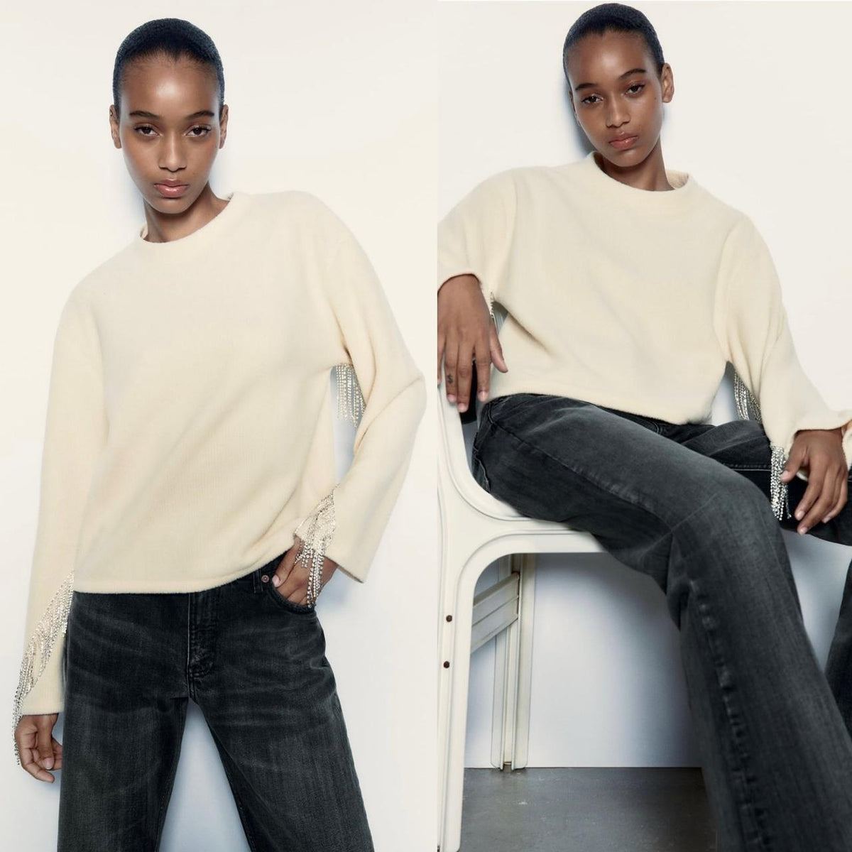 ZARA RHINESTONE SOFT SWEATSHIRT